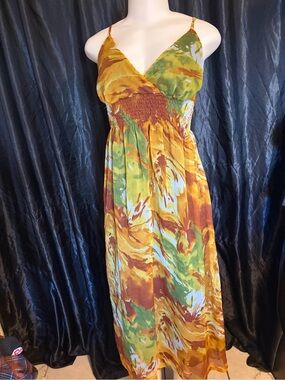 She's Cool Yellow Green Floral Maxi Dress